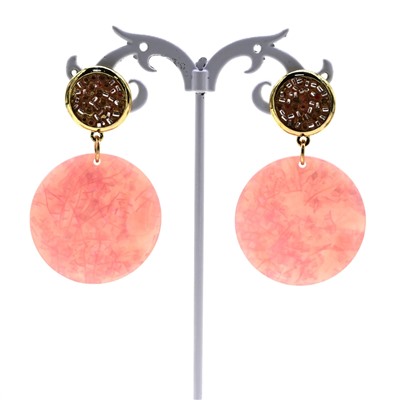 Серьги из полимера круг 35мм, цв.розовый