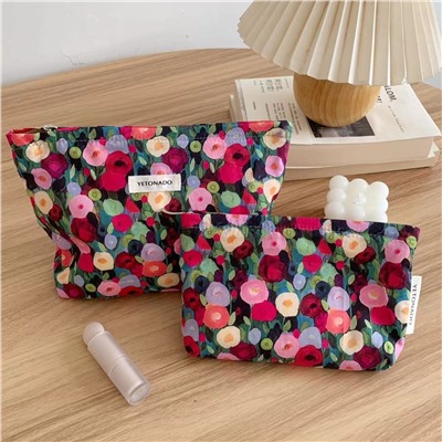 Capacious cosmetic bag, handheld organizer bag to go out, travel bag, liner, floral print