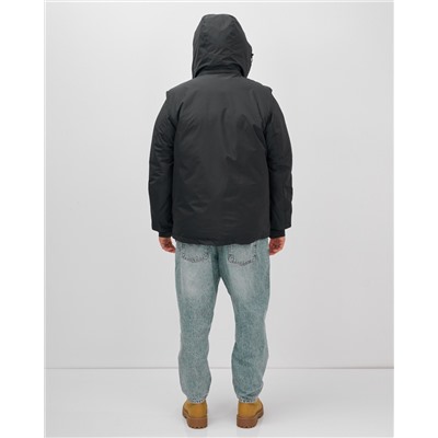 Куртка - жилетка трансформер с подогревом 2 в 1 мужская зимняя черного цвета 6668Ch