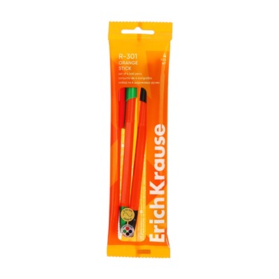 Набор ручек шариковых 4 цвета R-301 Orange Stick, узел 0.7 мм, чернила: синие, чёрные, красные, зелёные, длина линии письма 2000 метров, европодвес
