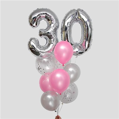 Шары воздушные, набор «30 лет», латекс, фольга, цвет серебро, 11 шт.