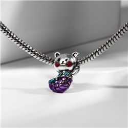 Шарм «Мишка» русалка, цветной в чернёном серебре