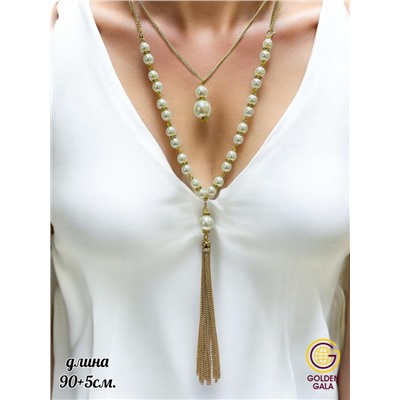 Подвеска на цепях с жемчугом длинная Арт П8 модель 1