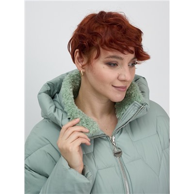 Куртка зимняя женская из овчина стильная и модная зеленого цвета 7309Z