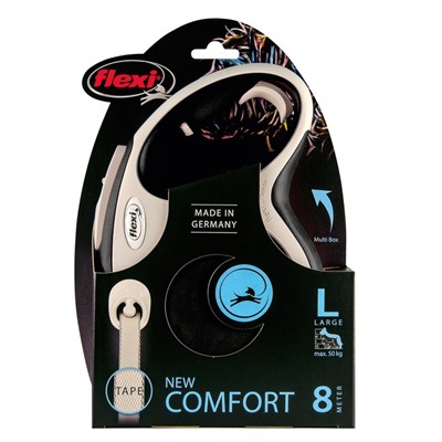 Рулетка Flexi NEW LINE Comfort L (до 50 кг) лента, 8 м серый/черный