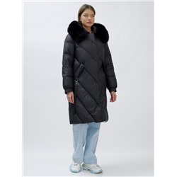 Пальто женское зимние с мехом песец люкс класса черного цвета 1316Ch