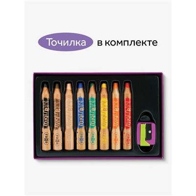Карандаши цветные Гамма "Малыш", 08цв., утолщенные, заточен., с точилкой, картон. упаковка, европодвес