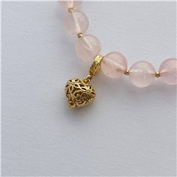 Радуга Самоцветов Браслет из Розового кварца с подвеской "Сердце"