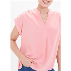 Pink Short Sleeve Grandad Collar Shirt