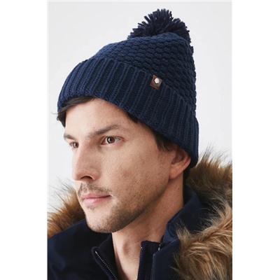 Czapka męska beanie z pomponem kolor granatowy