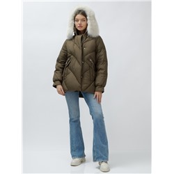 Полупальто женское зимние с мехом песец люкс класса темно-коричневого цвета 6227TK