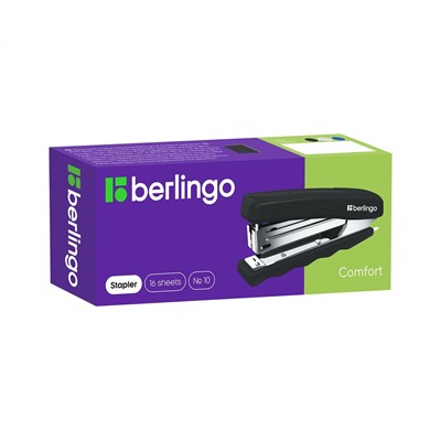 Степлер №10 Berlingo "Comfort" до 16л., пластиковый корпус, черный