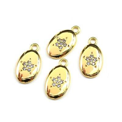 Подвеска овал  6,5*12мм с фианитами, золотистая