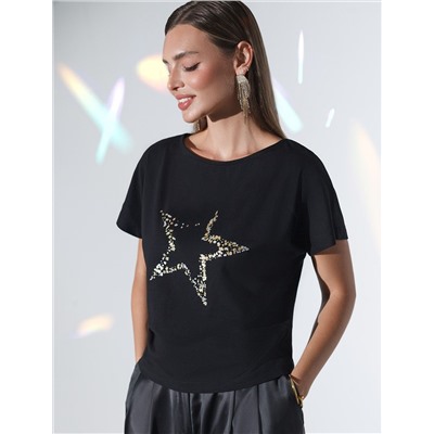 Нарядная футболка с блестящим принтом