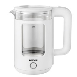 Чайник Добрыня DO-1259W 1800Вт обьем 1.5л стекло Белый (12)