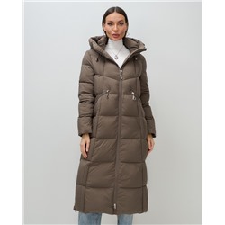 Пальто зимнее утепленное с капюшоном женское светло-коричневого цвета 7729SK