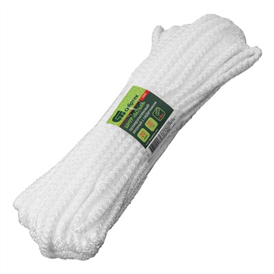 Шнур вязаный полипропиленовый с серд. белый, 6 мм, L 20 м, Сибртех