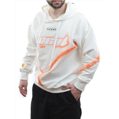 2652 WHITE/ORANGE Толстовка мужская (75% хлопок, 20% полиэстер, 5% спандекс)