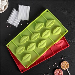 Форма леденцов Доляна «Поцелуй», силикон, 28.5×16 см, 10 ячеек (6×3 см), с палочками, МИКС