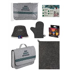 Набор для бани в портфеле "Набор банного благополучия"  (шапка, рукавица, коврик,  масла)