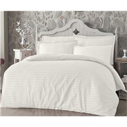 1 сп. Комплект Постельного Белья в Полоску Cotton Saten Ekru - Altınbaşak