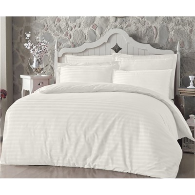 1 сп. Комплект Постельного Белья в Полоску Cotton Saten Ekru - Altınbaşak