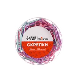 Скрепки 28 мм пастель в пластиковой тубе 100 штук