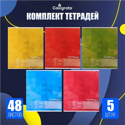 Комплект тетрадей из 5 штук, 48 листов в клетку Calligrata "MonoColor", обложка мелованный картон, блок офсет