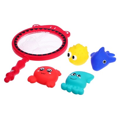 Резиновые игрушки для купания в ванной Крошка Я, набор, с сачком, МИКС