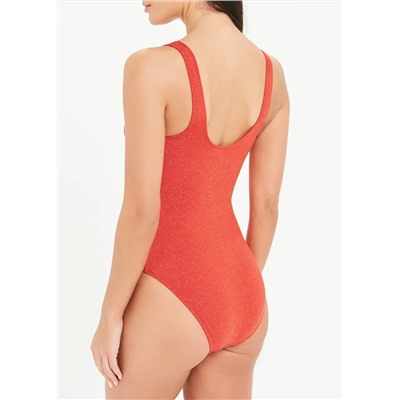 Longer Length Metallic Textured Lace Up Swimsuit