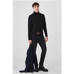 Longsleeve bawełniany męski z domieszką elastanu gładki kolor czarny