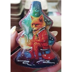 Елочная игрушка стеклянная декорированная "Ёлочка-Загадочный лис"