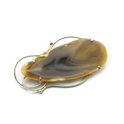 Брошь агат в посеребрении 64*33мм