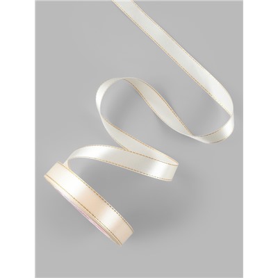 Лента атласная, с золотым люрексом, 15 мм, 23±1 м, светло-бежевая №008