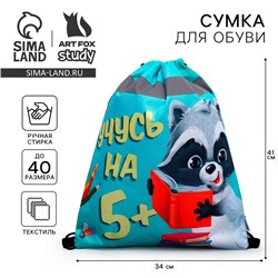 Мешок для обуви со светоотражающим элементом «Учусь на 5!» размер 41×34 см