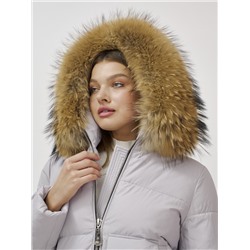 Куртка женская зимняя с мехом енот премиум класса светло-серого цвета 3146SS