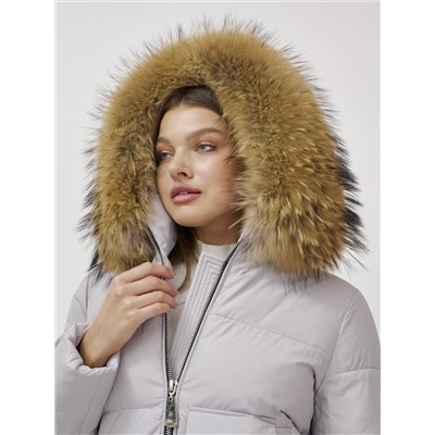 Куртка женская зимняя с мехом енот премиум класса светло-серого цвета 3146SS