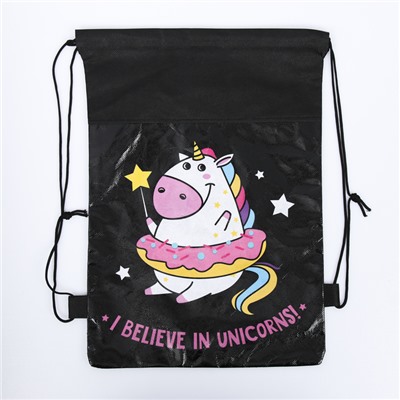 Мешок для обуви I believe in unicorns, непромокаемое полотно 41×30 см