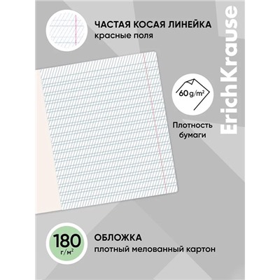 Тетрадь 12 листов в частую косую линейку, ErichKrause «Классика», обложка мелованный картон, зелёная