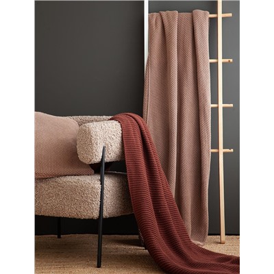 Плед из хлопка жемчужной вязки коричневого цвета из коллекции Essential, 130x180 см