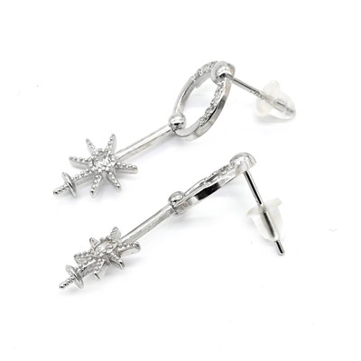 Швензы серебряные, пусеты 24*10мм с фианитами, 1пара