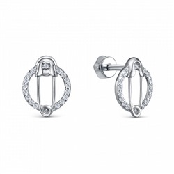 Серьги с фианитом родированные серебро 925*