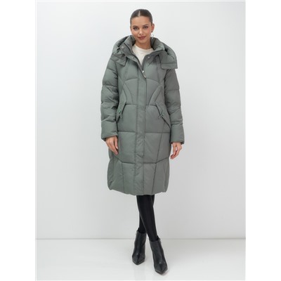 Пальто зимнее утепленное с капюшоном женское цвета хаки 7709Kh