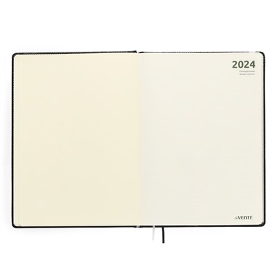 Еженедельник датированный 2024 года, A4, 64 листа, deVENTE.Wild, твёрдая обложка из искусственной кожи с поролоном, ляссе, кремовый блок 70 г/м2, чёрный