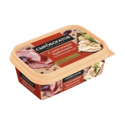 Сыр плавленый "С запеченой бужениной" тм "Сыробогатов" 50% 200г ванночка 1/12