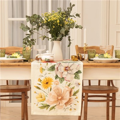 Дорожка на стол Этель Red flowers 40×146 см, 100% хлопок, саржа 190 г/м²