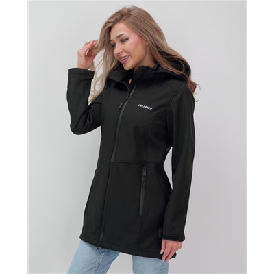 Парка спортивная женская с капюшоном softshell черного цвета 9568Ch