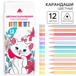 Цветные карандаши пастельные, 12 цветов, трехгранные, «Коты аристократы»