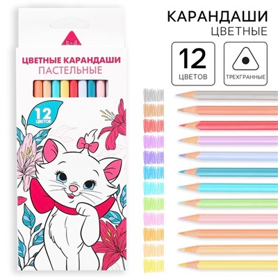 Цветные карандаши пастельные, 12 цветов, трехгранные, «Коты аристократы»