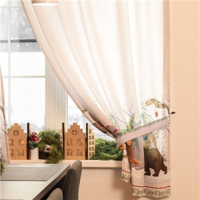 Комплект штор для кухни с подхватами «Новогоднее чудо» 145×180+/-5 см - 2 штуки, габардин
